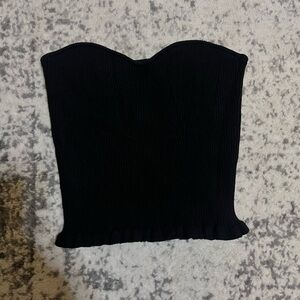 Ribbed Black Strapless Top